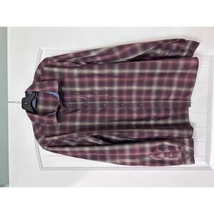 🧭 Free Country Men’s L* LS* Hiking Shirt — Burgundy & Khaki Plaid *GUC* Spring